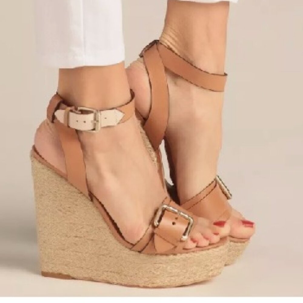 EUC Pour La Victoire Jaclyn Espadrille High Platform Wedge Leather (8) Brazilian